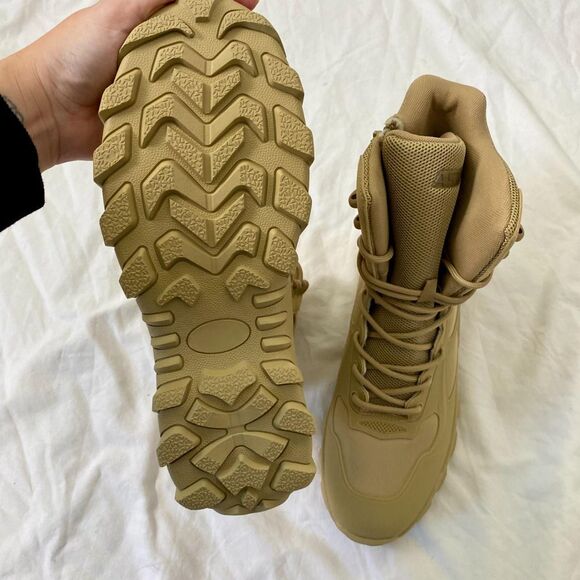 NEW A533 Chunky Tan Brown Faux Leather Suede Lace Up Military Combat Boots US 11 main image 5